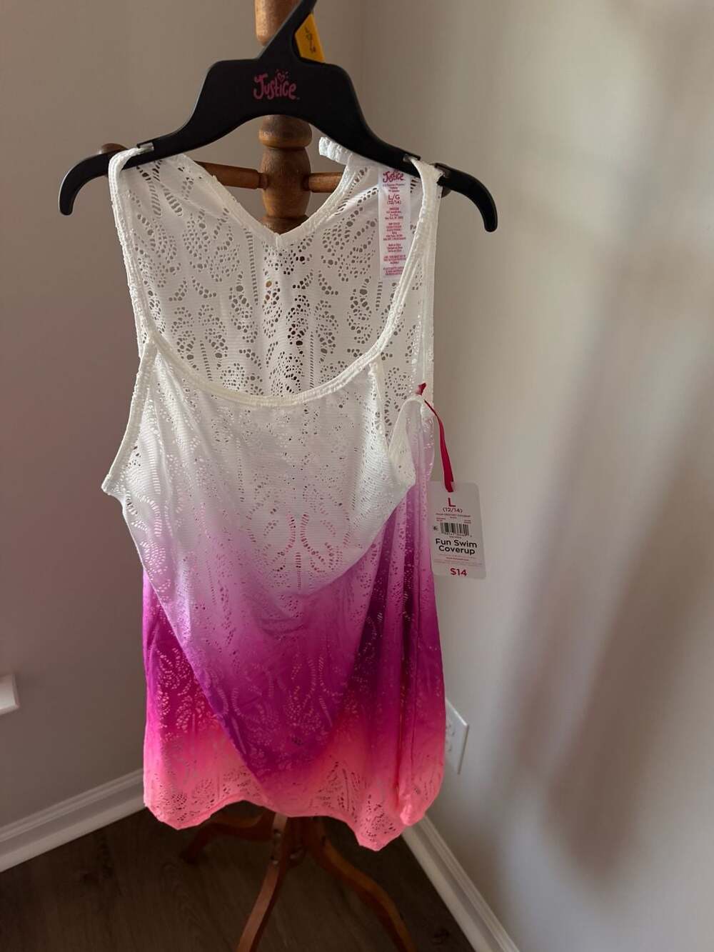 Justice Palm Crochet Coverup Size L 12/14 Pink White Ombre Swim